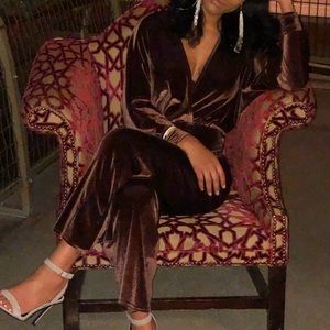 Missguided Brown Velvet Crush Jumpsuit